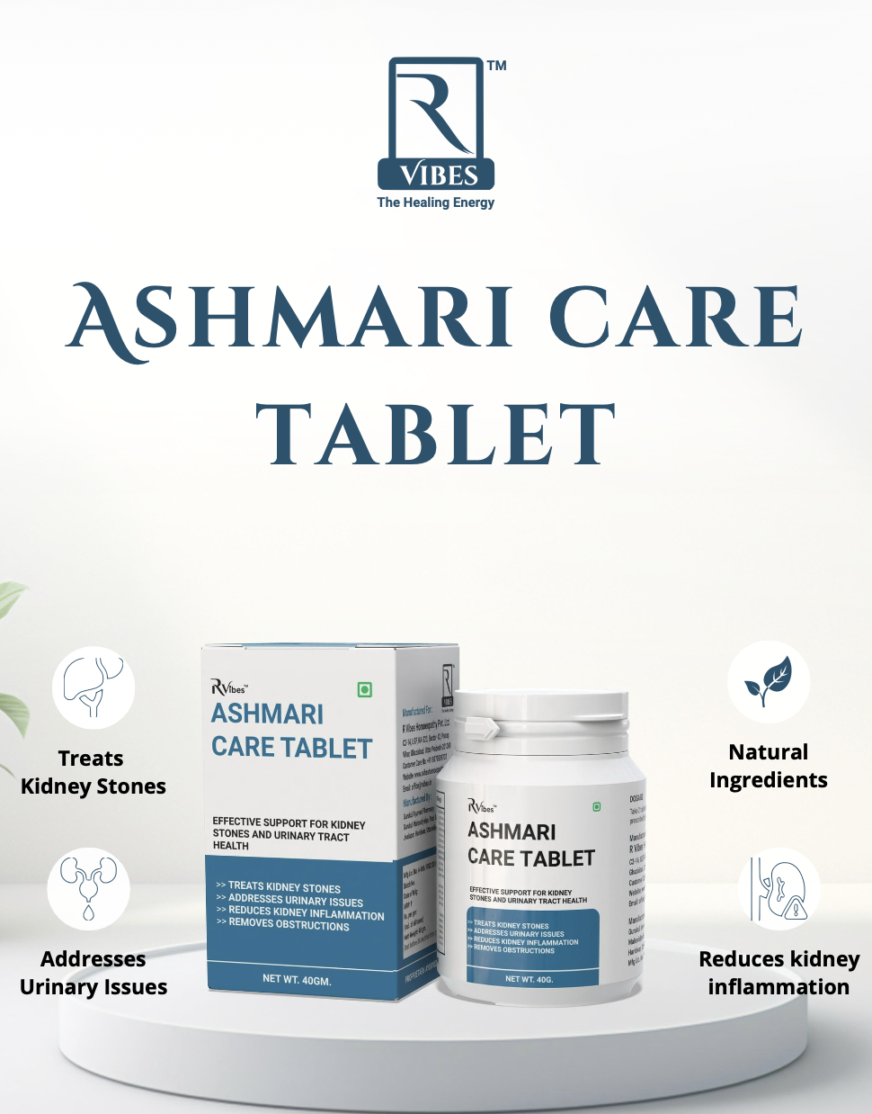 Ashmari Care Tablet is a non-invasive remedy that helps clear obstructions in the kidneys, bladder, and urinary tract. It is effective in managing kidney stones, urinary discomfort, frequent urination, and pain near the kidneys, especially after physical strain.