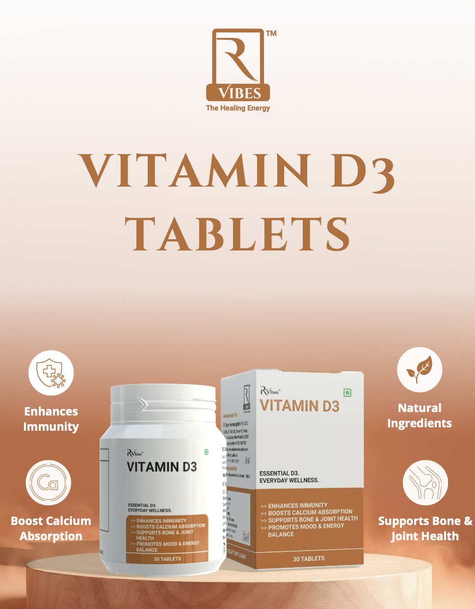 RVibes Vitamin D3 Tablets 600 IU (30 Tablets)